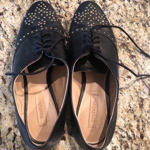 Black studded lace up flats! Worn one time!